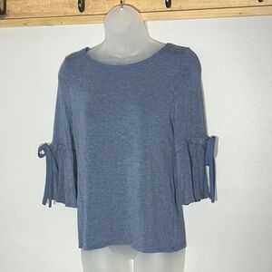 White House Black Market Blue Blouse with Tie Sleeves